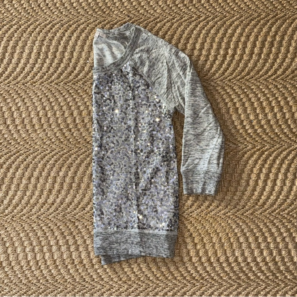 XS GAP Light Heather Gray Sweatshirt Sequin Front 3/4 Sleeve Lightweight